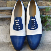 Crafted Leather Handmade Men Blue White Leather Oxford Lace up Dress Shoes - Thumbnail 2