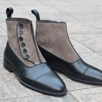 Crafted Leather Handmade Men Black Calf Gray Suede Leather Button Ankle Dress Boot - Thumbnail 2