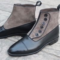 Crafted Leather Handmade Men Black Calf Gray Suede Leather Button Ankle Dress Boot - Thumbnail 1