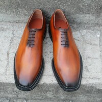 Crafted Leather Handmade Men Brown Leather Dress Shoes - Thumbnail 1