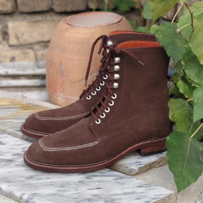 Crafted leather brown suede leather ankle high lace up balmoral dress boot - Thumbnail 3