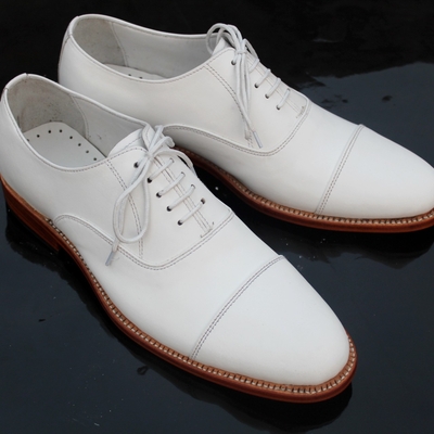 Crafted leather handmade classic white oxford dress shoes - Thumbnail 2