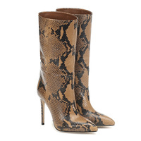 Pointed snake print PU sexy stiletto boots - Thumbnail 4
