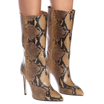 Pointed snake print pu sexy stiletto boots