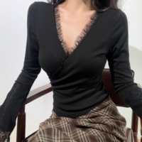 Lace Lace Long Sleeve Cardigan Women's Casual T-shirt - Thumbnail 2