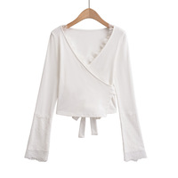 Lace Lace Long Sleeve Cardigan Women's Casual T-shirt - Thumbnail 4