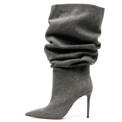 Denim pleated fashionable simple ladies boots