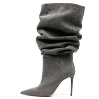 Denim pleated fashionable simple ladies boots - Thumbnail 3