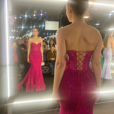 Hot pink sweetheart evening dresses with lace up