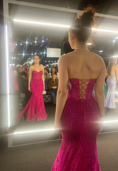 Hot Pink Sweetheart Evening Dresses With Lace Up