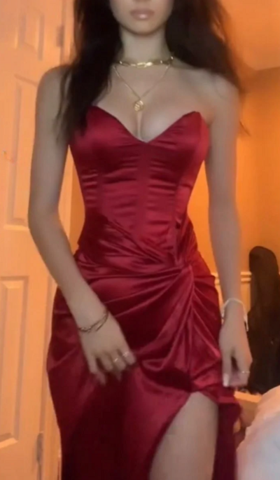 Sweetheart Burgundy Long Evening Dress With Slit