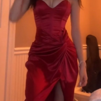 Sweetheart Burgundy Long Evening Dress With Slit - Thumbnail 1