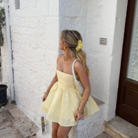 Strapless Yellow Short Prom Dress Birthday Dress - Thumbnail 1