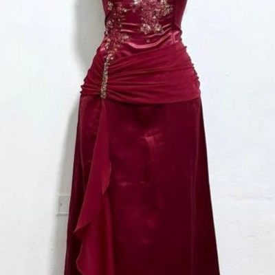 Straps burgundy velvet prom dress with beading