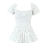 Heavy lace square neck patchwork slim fit pleated top - Thumbnail 3