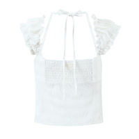 Puff Sleeve Lace-up Top for Women Small Lace Elastic Knitted Vest - Thumbnail 2