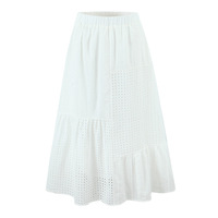 Retro style elegant temperament hollow hook flower elastic waist white long skirt - Thumbnail 1