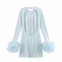 Round Neck Puffy Tulle Cuffs Hot Girl Sexy Backless Dress - Thumbnail 2