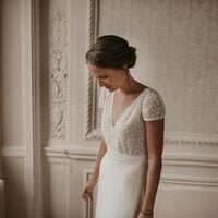 Modest West Lace Country Wedding Dresses V Neck Bohemian Lace Wedding Dress - Thumbnail 2