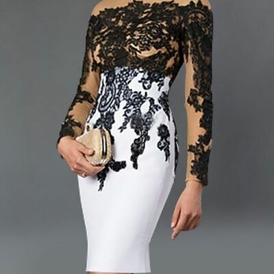 Black and white sheath knee-length mother of the bride/groom dress 