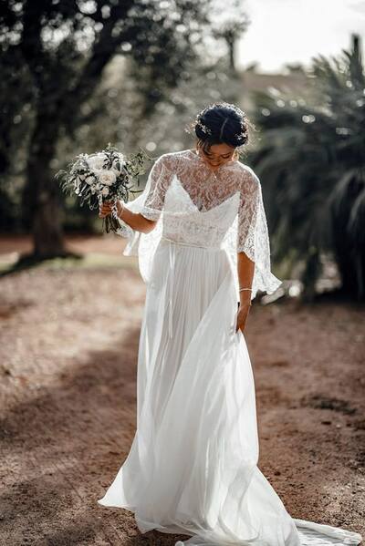 Simple A Line Lace  Beach Boho Wedding Dress Bridal Gown Wedding Gown