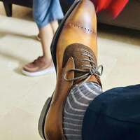 Handmade Men's Tan leather Stripped Oxford Texture Dress Lace Up Formal Shoes - Thumbnail 1