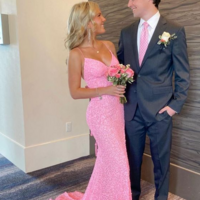 Elegant Mermaid Pink Sequin Prom Dresses For Women - Thumbnail 1