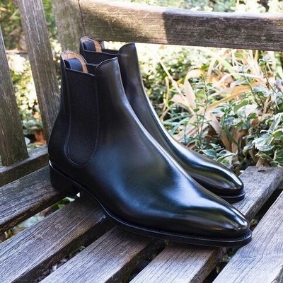 Handmade Men Black Calf Leather Chelsea Dress Ankle Boot