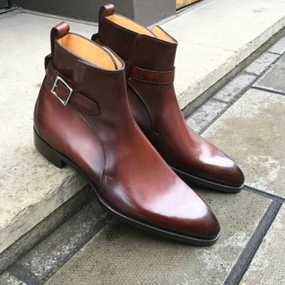 Handmade Men Brown Leather Jodhpur Strap Ankle Dress Boot