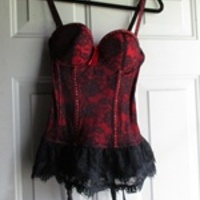Victorian Lace Bustier and Thong(Red) Sz. M - Thumbnail 1