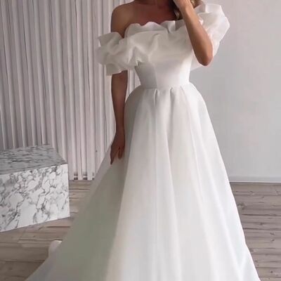 Simple a line off the shoulder beach boho wedding dress bridal gown wedding gown