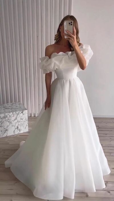 Simple A Line Off the Shoulder Beach Boho Wedding Dress Bridal Gown Wedding Gown