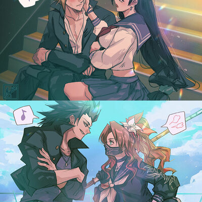 Ffvii postcard print set - cloti + zerith