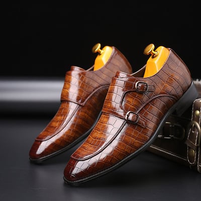 Business crocodile pattern men's side buckle casual shoes - Thumbnail 1