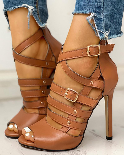 Women's Stiletto high heel rivet multi-buckle sandals