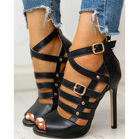 Women's Stiletto high heel rivet multi-buckle sandals - Thumbnail 1