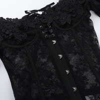 Gothic Black Lacy Off-shoulder Corset Top - Thumbnail 5