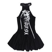 Gothic Lace Up Black Halter Dress - Thumbnail 5