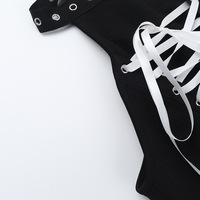 Gothic Lace Up Black Halter Dress - Thumbnail 6