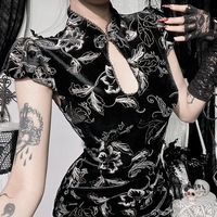 Modern Chinese Gold Foil Cheongsam Dress with High Slit - Thumbnail 1