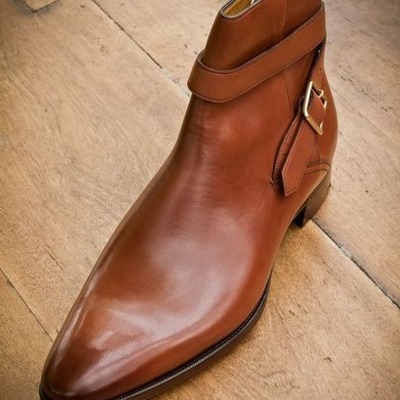 Handmade men brown leather jodhpur strap ankle dress boot - Thumbnail 3