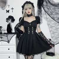 Gothic Black Rosa Embroidered Flare Dress - Thumbnail 3