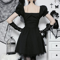 Gothic Black Rosa Embroidered Flare Dress - Thumbnail 4