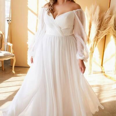 Plus size  a line chiffon beach boho wedding dress bridal gown wedding gown