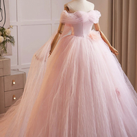 Pink Tulle Off the Shoulder Prom Party Dress - Thumbnail 1