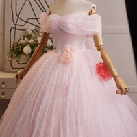 Pink Tulle Off the Shoulder Prom Party Dress - Thumbnail 4