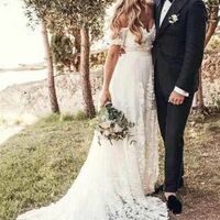 A Line Off the Shoulder Appliques Lace Wedding Dress Bridal Gown Wedding Gown - Thumbnail 1