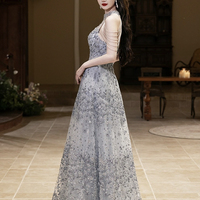 Elegant Gray Tulle Sequins Long Prom Party Dress - Thumbnail 3