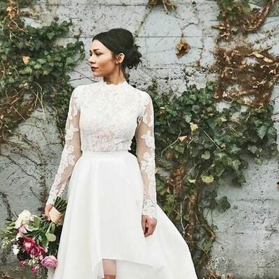 Simple ball gown hilo long sleeve wedding dress bridal gown wedding gown