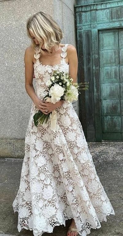 Simple A Line Lace Beach Boho Wedding Dress Bridal Gown Wedding Gown
